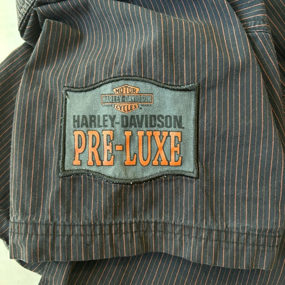 Harley-Davidson Pre-Luxe Black & Orange Pinstripe Button Up Shirt Men's Size M - Picture 5 of 10